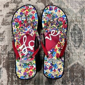 Brighton Multicolor Floral Flip Flops with Red Accents